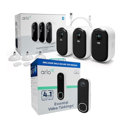 Image of Arlo Essential 2 2K Outdoor Kamera außen - 3er Set weiß + Doorbell