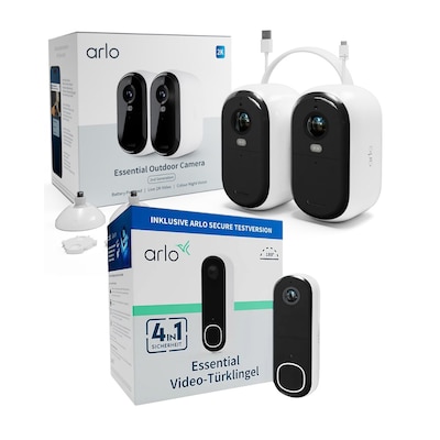 Image of Arlo Essential 2 2K Outdoor Kamera außen - 2er Set weiß + Doorbell