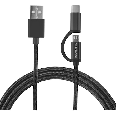 Image of 4smarts Micro-USB & USB-C Kabel ComboCord 1m, Textil Schwarz