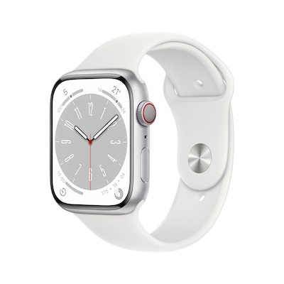 Image of Apple Watch Series 8 LTE 45mm Aluminium Silber Sportarmband Weiß