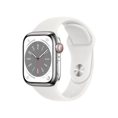 Image of Apple Watch Series 8 LTE 41mm Edelstahl Silber Sportarmband Weiß