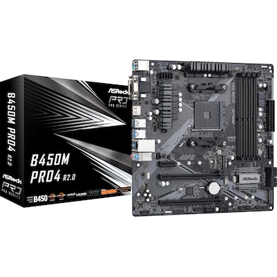 Image of ASRock B450M Pro4 R20 AM4 mATX Mainboard M2/DVI/HDMI/D-Sub/USB31(Gen2)