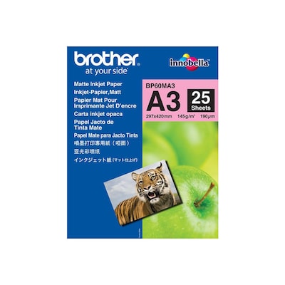Image of Brother BP60MA3 Mattes Inkjetpapier-A3, Paket mit 25 Blatt, 145 g/qm