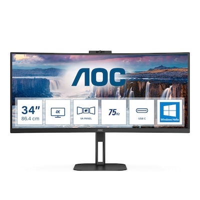 Image of AOC CU34V5CW 86,4cm (34“) WQHD VA Monitor Curved 21:9 HDMI/DP/USB-C PD65W 100Hz Webcam