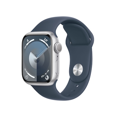 Image of Apple Watch Series 9 GPS 41mm Aluminium Silber Sportarmband Sturmblau - S/M