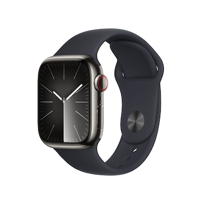 Image of Apple Watch Series 9 LTE 41mm Edelstahl Graphit Sportarmband Mitternacht S/M