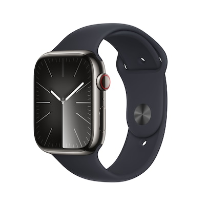 Image of Apple Watch Series 9 LTE 45mm Edelstahl Graphit Sportarmband Mitternacht S/M