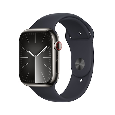 Image of Apple Watch Series 9 LTE 45mm Edelstahl Graphit Sportarmband Mitternacht M/L