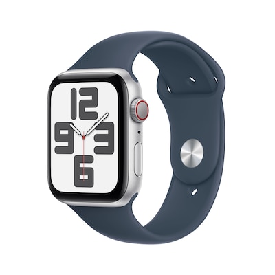 Image of Apple Watch SE (2 Gen) LTE 44mm Alu Silber Sportarmband Sturmblau - S/M