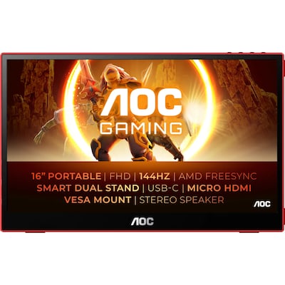 Image of AOC 16G3 39,6cm (15,6") FHD Mobiler Gaming Monitor 16:9 HDMI/mHDMI/USB-C 144Hz