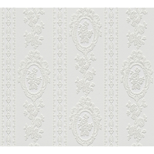 Image of A.S. Création Strukturprofiltapete, Ornament Barock, weiß, BxL: 53 x 1005 cm, strukturiert - grau