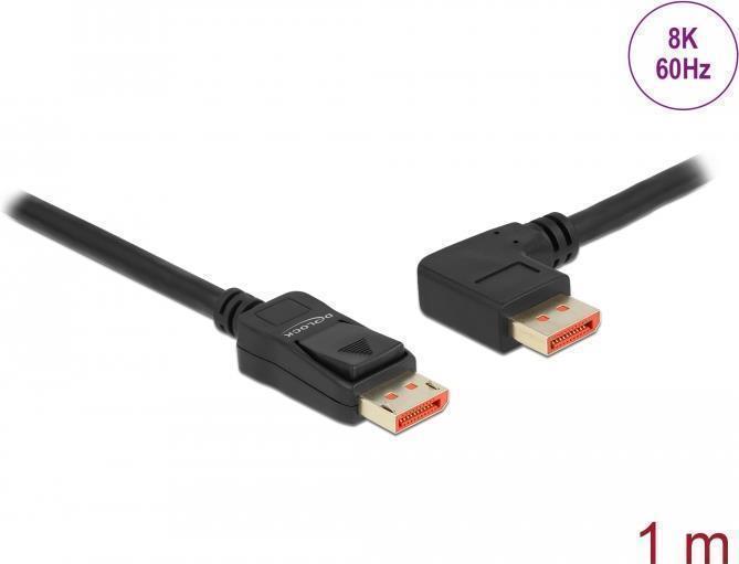 Image of Delock - DisplayPort-Kabel - DisplayPort (M) gerade bis DisplayPort (M) links abgewinkelt - DisplayPort 1,4 - 1,0m - unterstützt 8K 60 Hz (7680 x 4320) - Schwarz (87044)