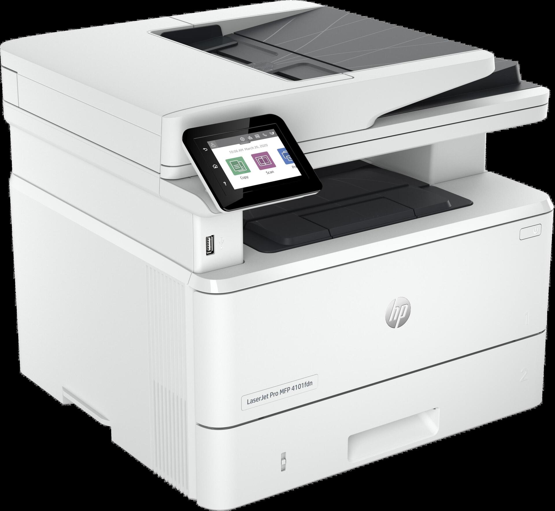 Image of HP LaserJet Pro MFP 4102fdw Drucker - Schwarzweiß - Drucker für Kleine und mittlere Unternehmen - Drucken - Kopieren - Scannen - Faxen - Wireless, geeignet für Instant Ink, Drucken vom Smartphone oder Tablet, automatische Dokumentenzuführung, beidseitiger