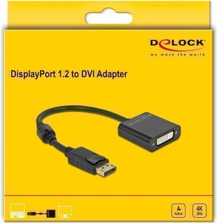 Image of Delock - Videoadapter - Single Link - DisplayPort (M) bis DVI-I (W) - DisplayPort 1,2 - 20cm - 4K Unterstützung, aktiv - Schwarz (63482)