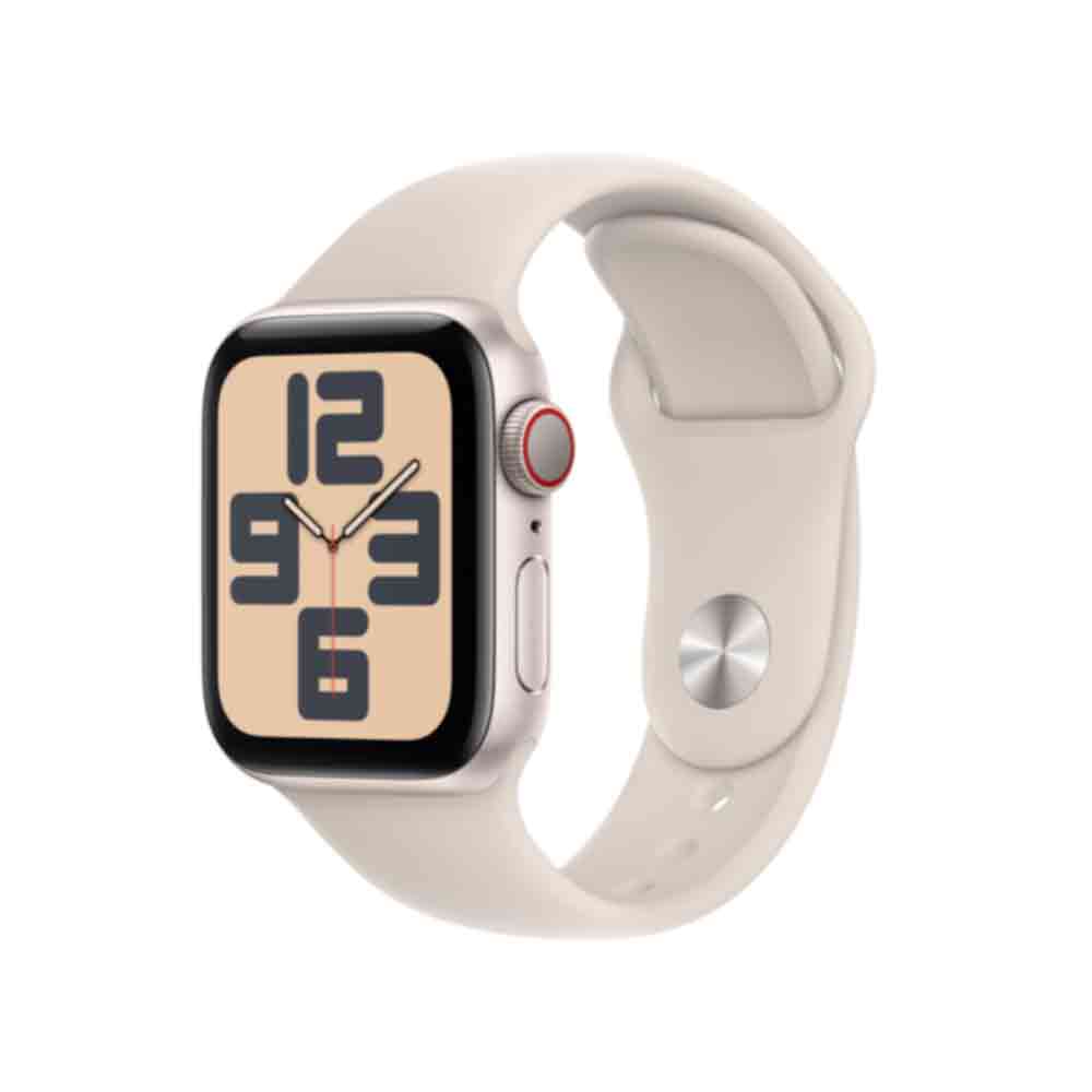 Image of Apple Watch SE (GPS + Cellular) - 40 mm - Starlight Aluminium - intelligente Uhr mit Sportband - Flouroelastomer - Starlight - Bandgröße: S/M - 32GB - Wi-Fi, LTE, Bluetooth - 4G - 27,8 g (MRFX3QF/A)