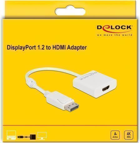 Image of Delock - Videoadapter - DisplayPort männlich eingerastet bis HDMI weiblich - 20cm - weiß - aktiv, Support von 4K 30 Hz (63586)