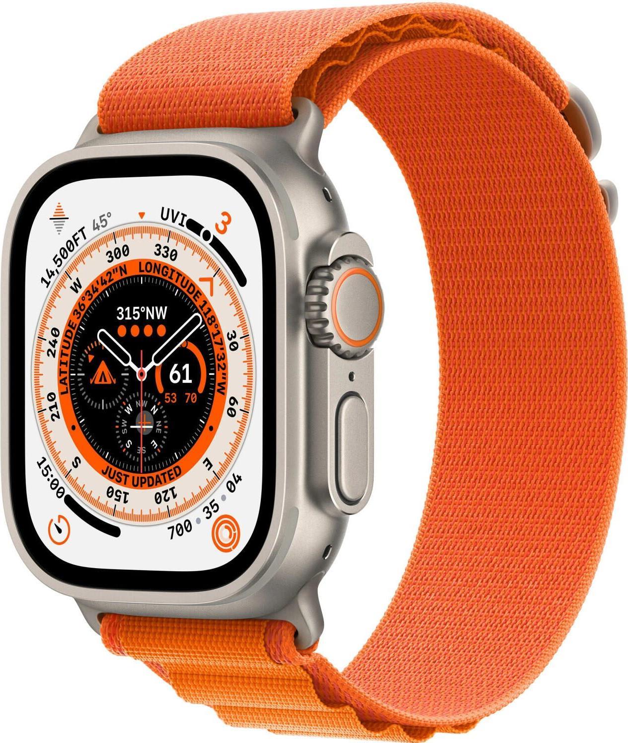 Image of APPLE Watch Ultra GPS + Cellular 49mm Titanium Case with Orange Alpine Loop - Small (MNHH3FD/A)