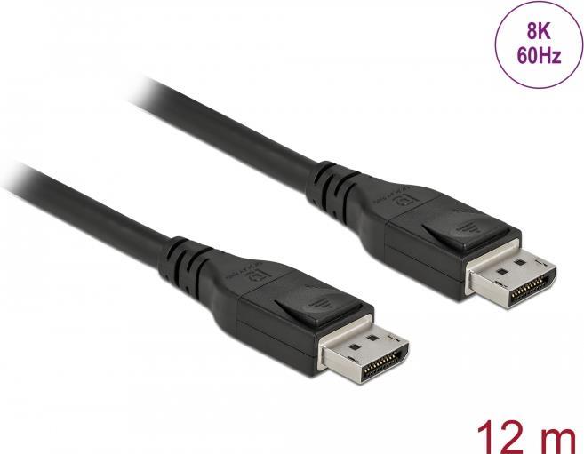 Image of Delock - DisplayPort-Kabel - DisplayPort (M) zu DisplayPort (M) - DisplayPort 1,4 - 12,0m - aktiv, unterstützt 8K 60 Hz (7680 x 4320), unterstützt 5K 120 Hz (5120 x 2880), unterstützt 4K 240 Hz (3840 x 2160) - Schwarz (85503)