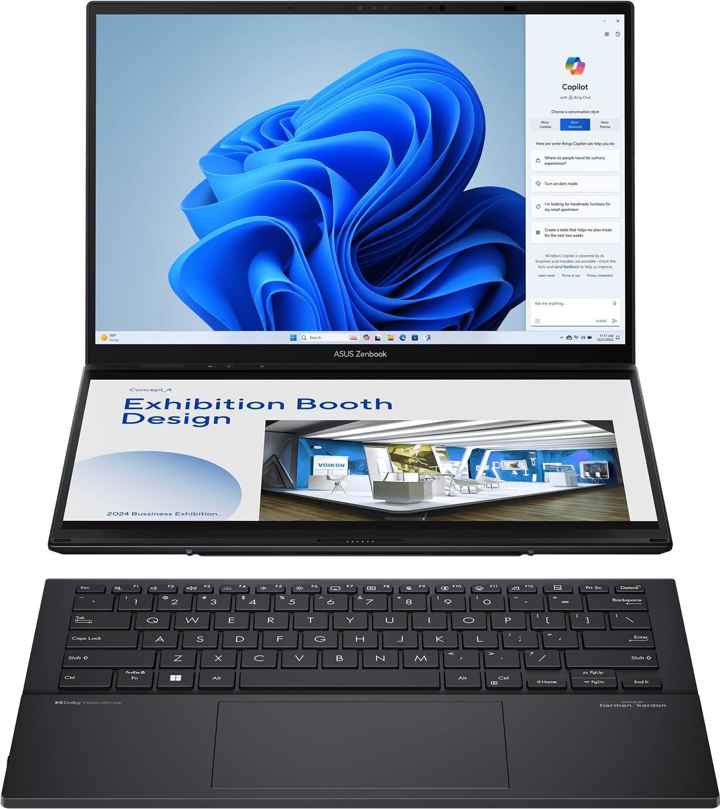 Image of ASUS Zenbook 14 Duo OLED UX8406MA-PZ103W - 14 WQXGA+ OLED u9-185H 32GB RAM 1TB SSD - 35,6 cm (14) 2880 x 1800 Pixel / 400 Nits OLED Display glänzend / Intel® Core Ultra 9 (100) 185H / Intel® Intel® Arc Grafik / 32 GB RAM - 1000 GB SSD / Windows 11 Home 