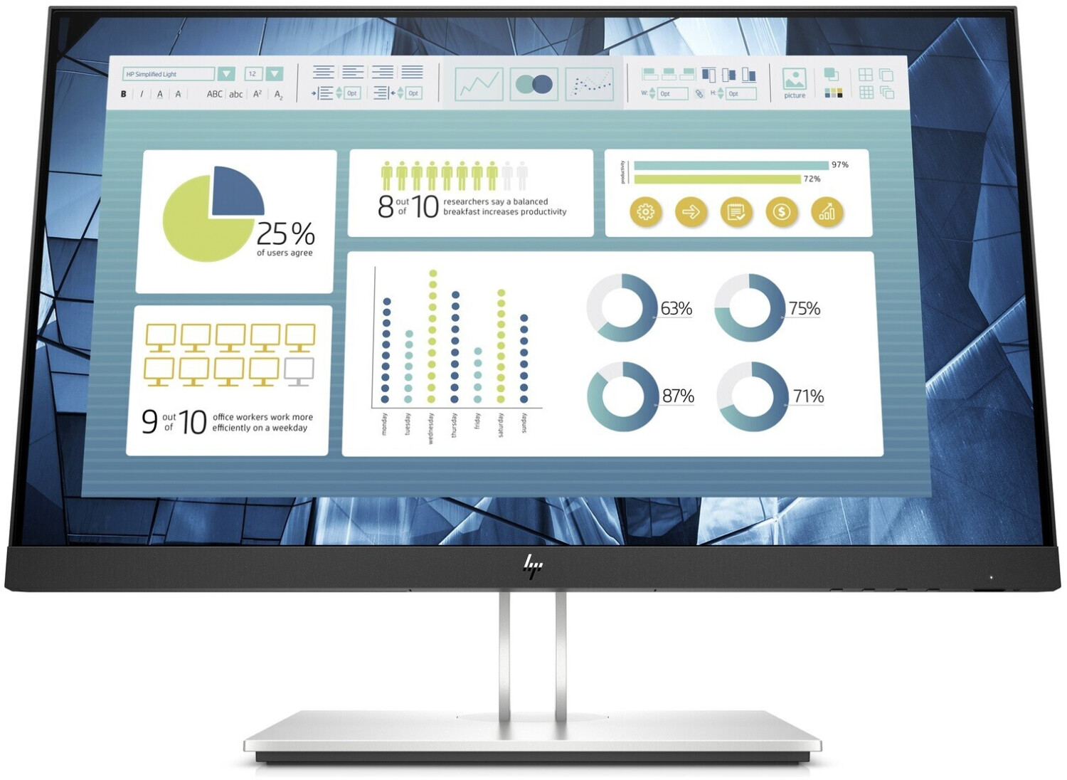 Image of HP E22 G4 - E-Series - LED-Monitor - 55.9 cm (22) (21.5 sichtbar) - 1920 x 1080 Full HD (1080p) @ 60 Hz - IPS - 250 cd/m² - 1000:1 - 5 ms - HDMI, VGA, DisplayPort - Schwarz [Energieklasse D] (9VH72AT)