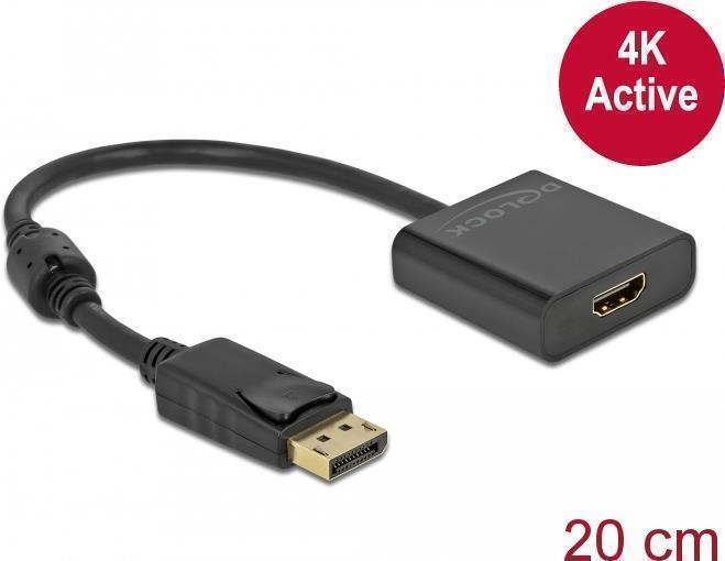 Image of Delock - Videoadapter - DisplayPort männlich eingerastet bis HDMI weiblich - 20cm - Schwarz - aktiv, Support von 4K 30 Hz (63585)