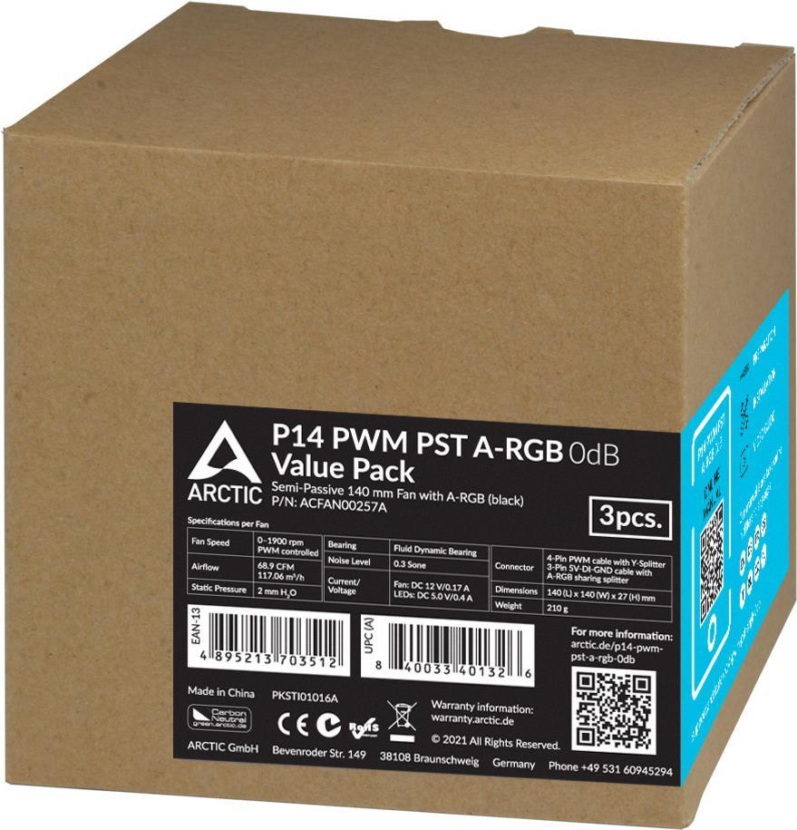 Image of ARCTIC P14 PWM PST - Value Pack - Gehäuselüfter - 140 mm - Schwarz (Packung mit 3) (ACFAN00257A)