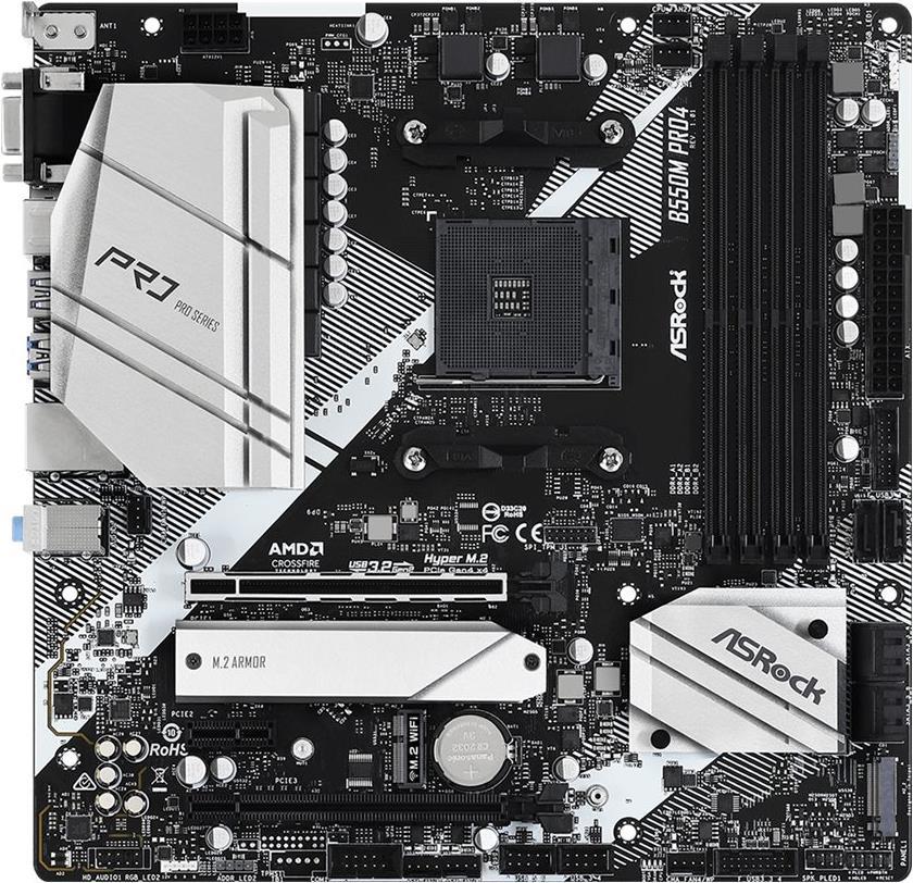 Image of ASRock B550M Pro4 - Motherboard - micro ATX - Socket AM4 - AMD B550 - USB-C Gen2, USB 3,2 Gen 1, USB 3,2 Gen 2 - Gigabit LAN - Onboard-Grafik (CPU erforderlich) - HD Audio (8-Kanal) (90-MXBDK0-A0UAYZ)