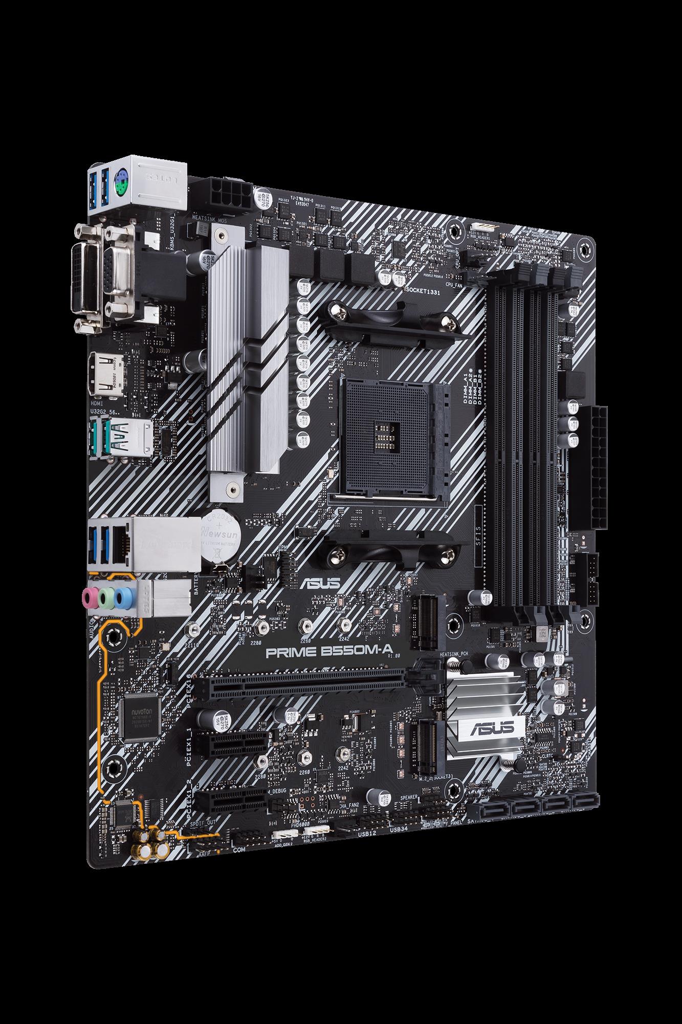 Image of ASUS PRIME B550M-A/CSM - Motherboard - micro ATX - Socket AM4 - AMD B550 - USB 3.2 Gen 1, USB 3.2 Gen 2 - Gigabit LAN - Onboard-Grafik (CPU erforderlich) - HD Audio (8-Kanal)