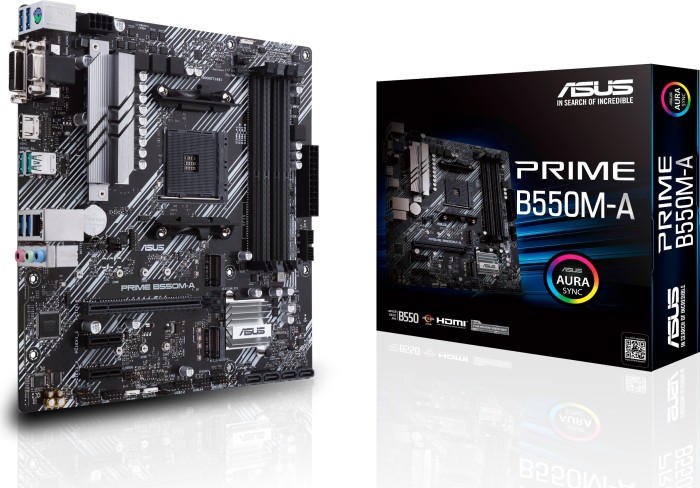 Image of ASUS PRIME B550M-A - Motherboard - micro ATX - Socket AM4 - AMD B550 - USB 3.2 Gen 1, USB 3.2 Gen 2 - Gigabit LAN - Onboard-Grafik (CPU erforderlich) - HD Audio (8-Kanal) (90MB14I0-M0EAY0)