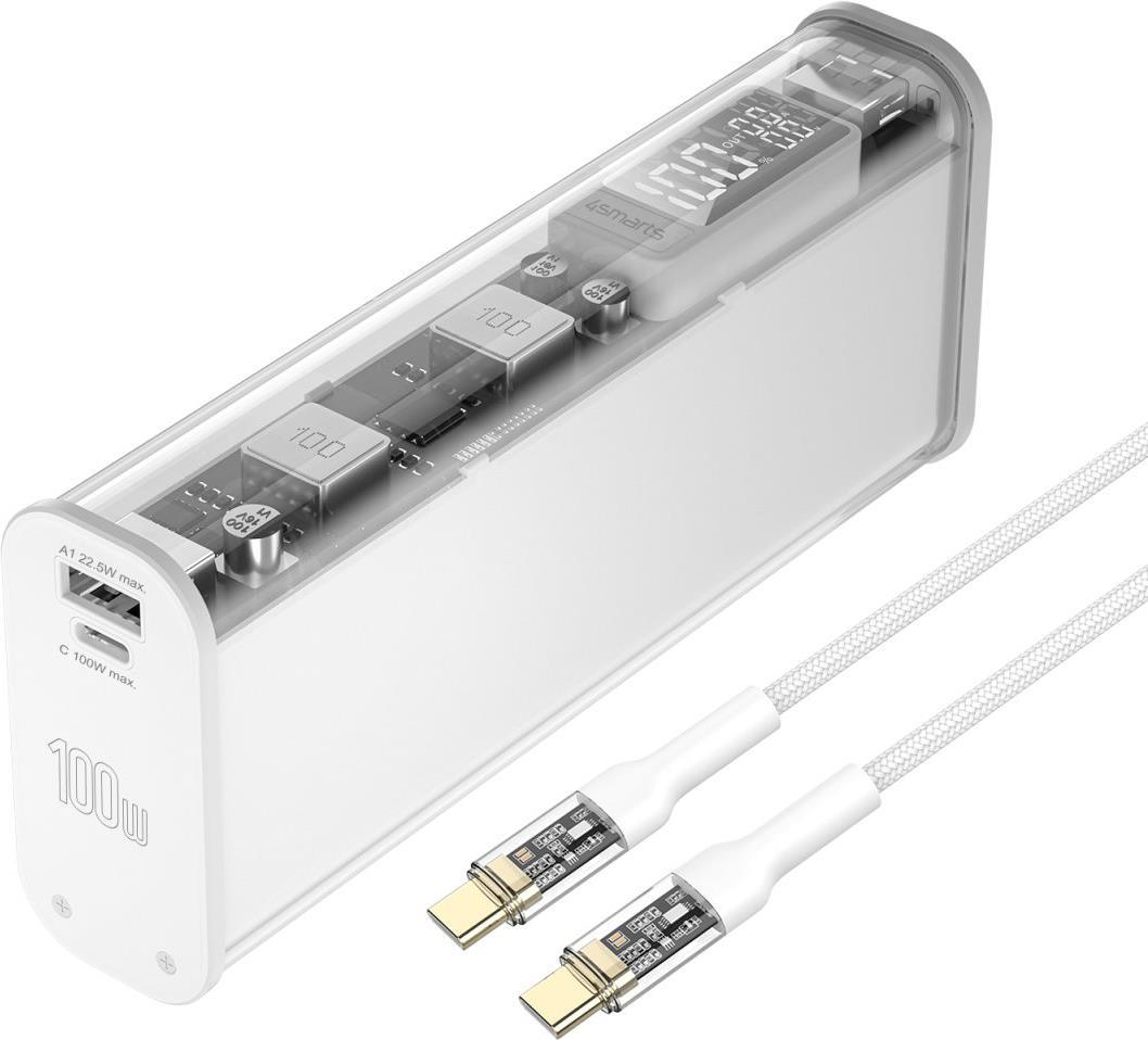 Image of 4smarts Lucid Block - Powerbank - 20000 mAh - 100 Watt - 5 A - PD 3,0, QC 3,0, Super Charge - 3 Ausgabeanschlussstellen (2 x USB, 24 pin USB-C) - weiß (540266)