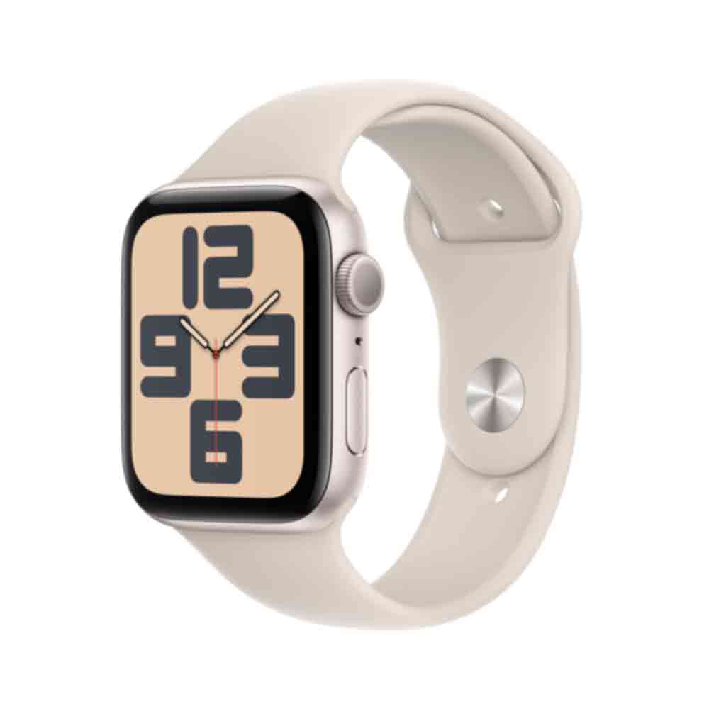 Image of Apple Watch SE (GPS) - 44 mm - Starlight Aluminium - intelligente Uhr mit Sportband - Flouroelastomer - Starlight - Bandgröße: M/L - 32GB - Wi-Fi, Bluetooth - 32,9 g (MRE53QF/A)