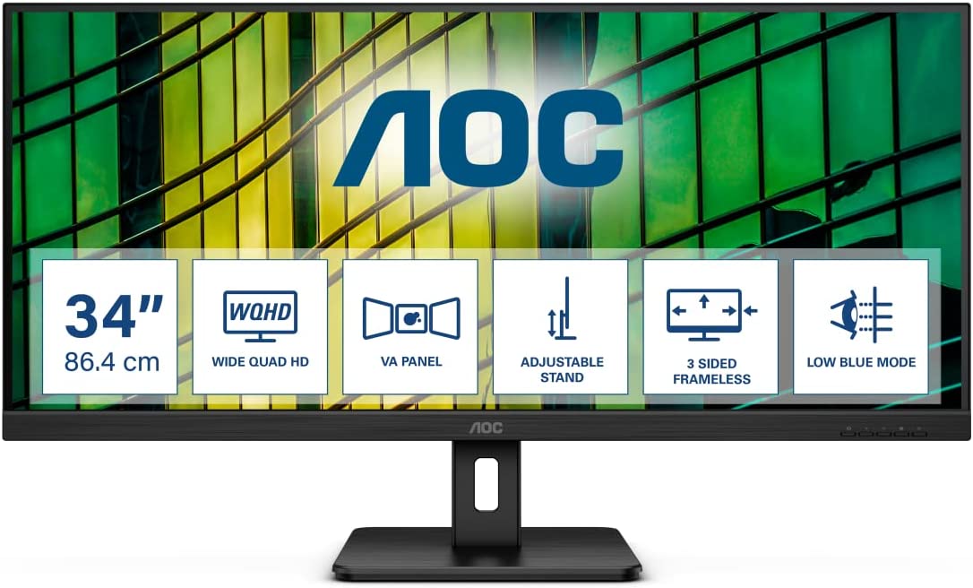 Image of AOC U34E2M - 86,40cm (34) WQHD Monitor, 100 Hz, 4 ms, Adaptive Sync (3440x1440, HDMI, DisplayPort) schwarz [Energieklasse F] (U34E2M)