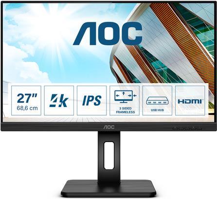 Image of AOC U27P2 - LED-Monitor - 68.4 cm (27) - 3840 x 2160 4K UHD (2160p) - IPS - 350 cd/m² - 1000:1 - 4 ms - HDMI, DisplayPort - Lautsprecher - Schwarz [Energieklasse G]