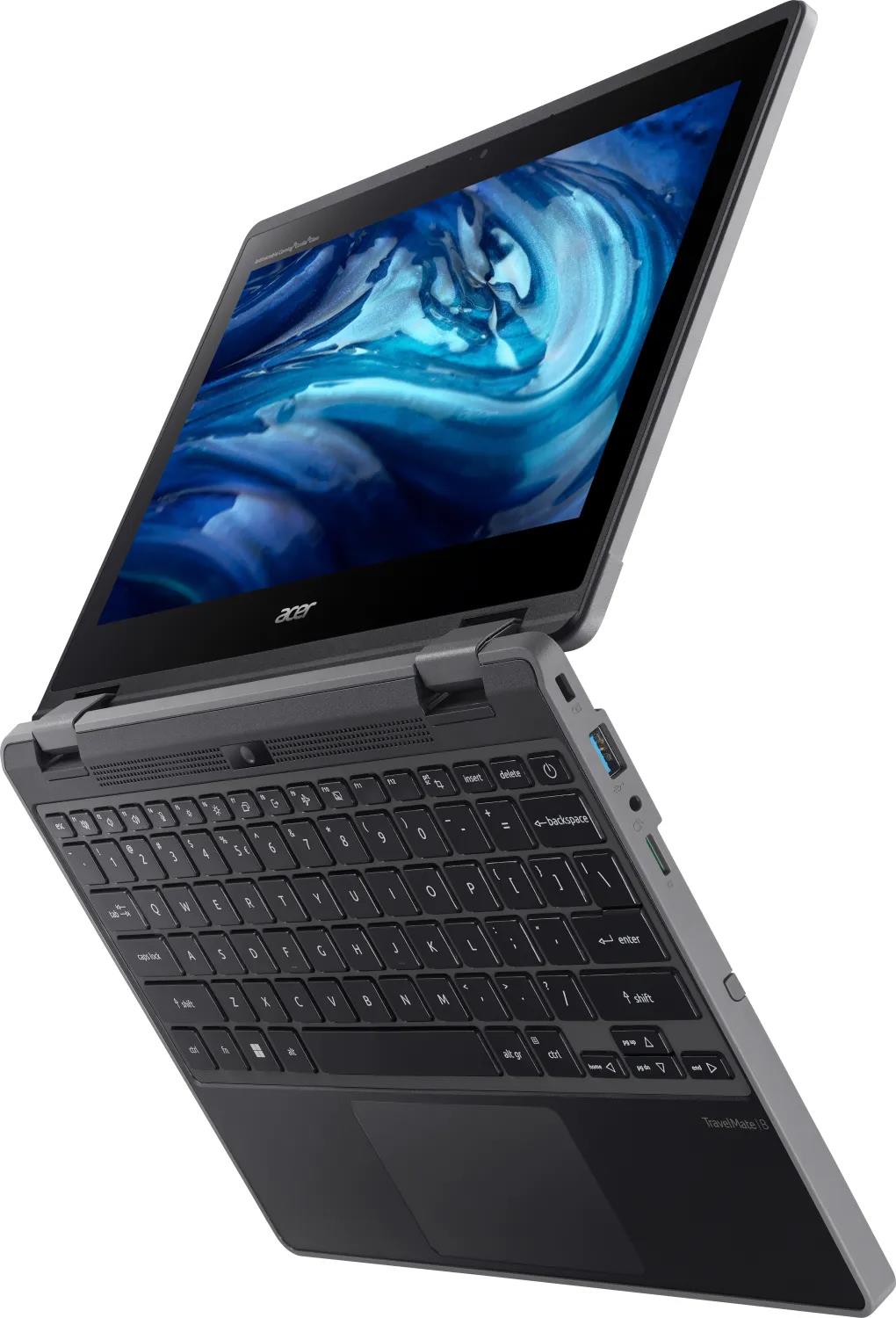 Image of Acer TravelMate Spin B3 TMB311RN-33-TCO-P6XV Intel® N N200 Hybrid (2-in-1) 29,5 cm (11.6) Touchscreen HD 8 GB LPDDR5-SDRAM 256 GB SSD Wi-Fi 6E (802.11ax) Windows 11 Pro Schwarz (NX.B4TEG.001)