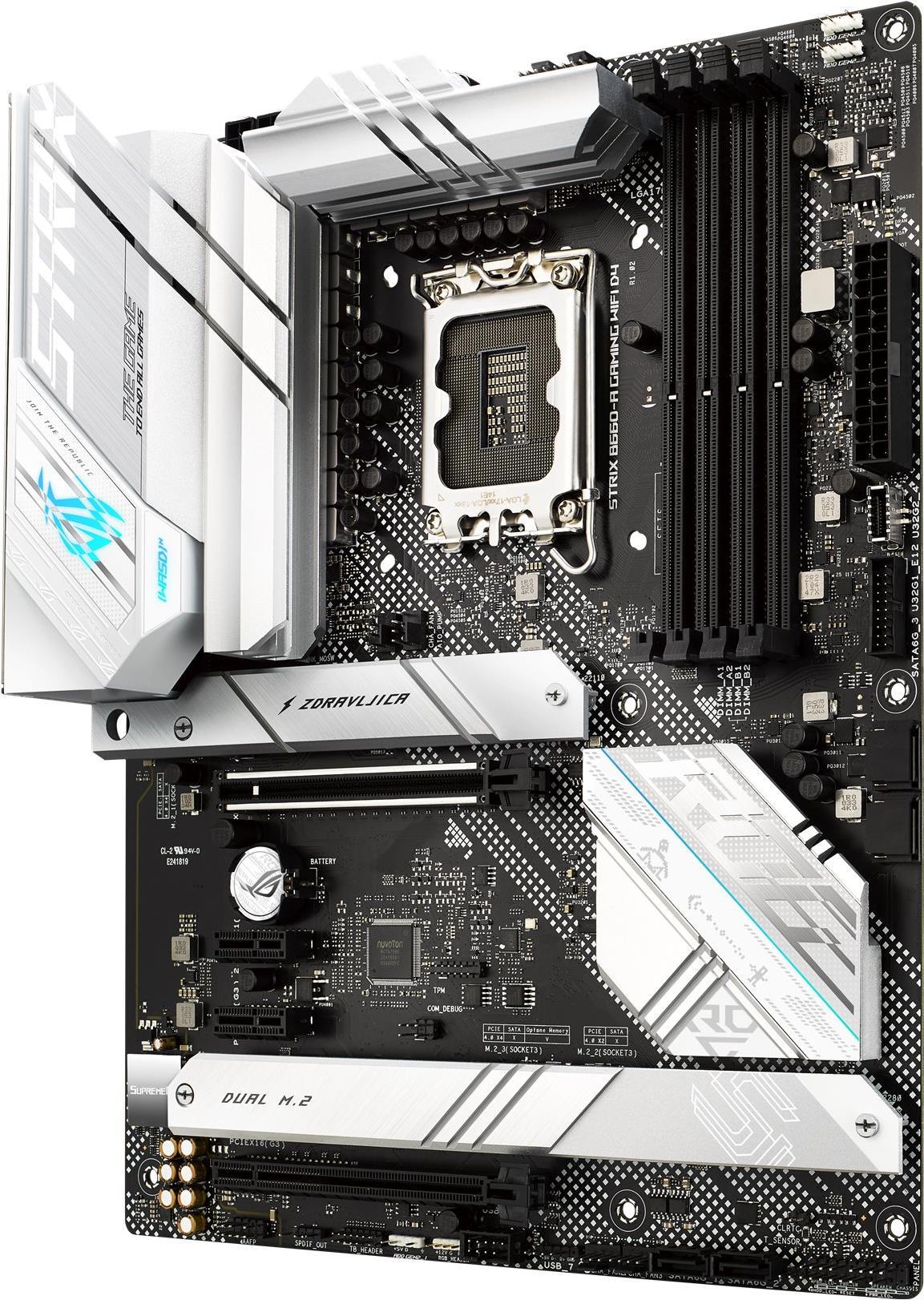 Image of ASUS ROG STRIX B660-A GAMING WIFI D4 - Motherboard - ATX - LGA1700-Sockel - B660 Chipsatz - USB-C Gen2, USB-C Gen1, USB 3.2 Gen 1, USB 3.2 Gen 2, USB-C Gen 2x2 - 2.5 Gigabit LAN, Wi-Fi 6, Bluetooth - Onboard-Grafik (CPU erforderlich) - HD Audio (8-Kanal)