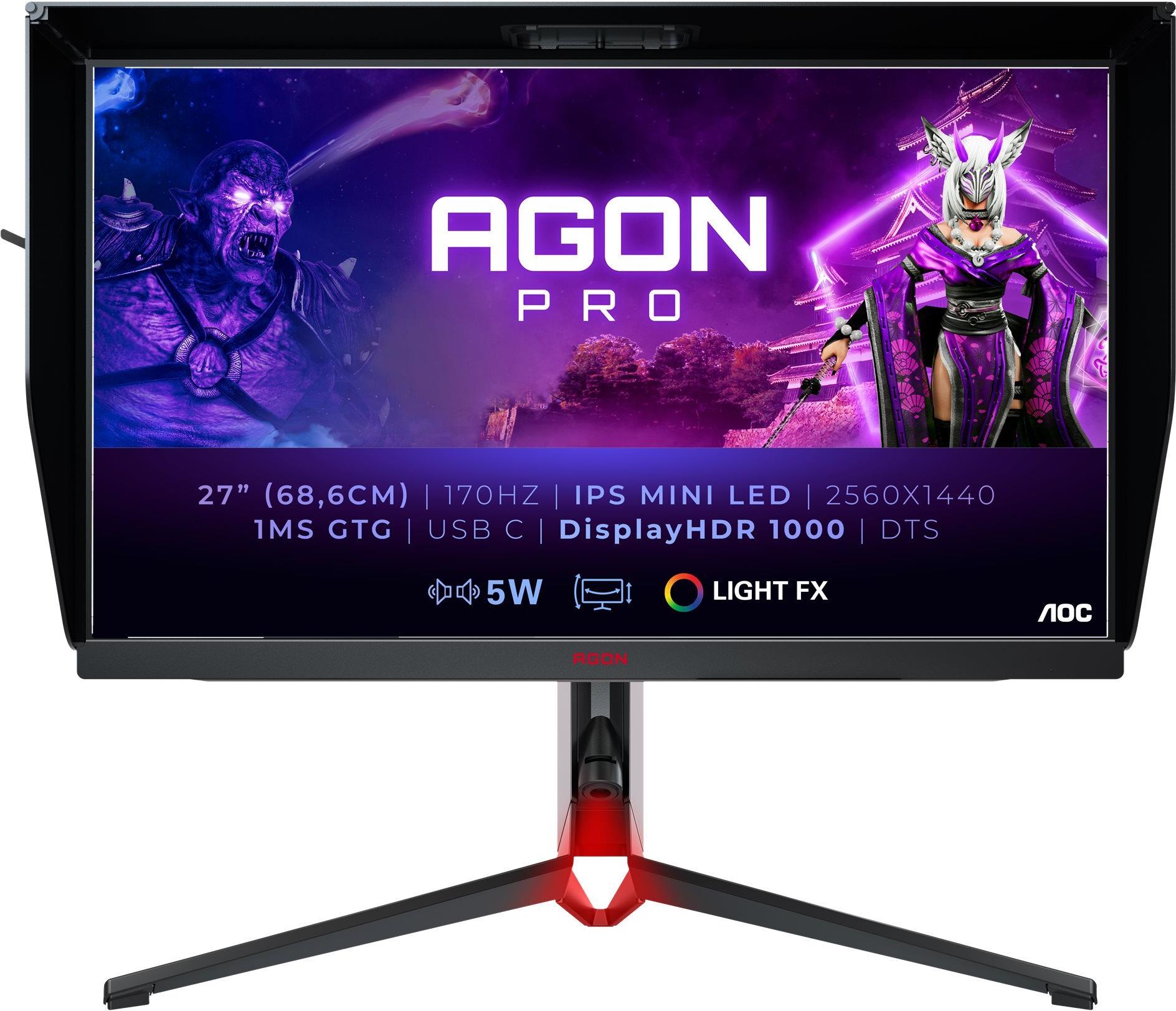 Image of AOC Gaming AG274QXM - AGON4 Series - LED-Monitor - Gaming - 68.6 cm (27) - 2560 x 1440 QHD @ 170 Hz - IPS - 600 cd/m² - 1000:1 - DisplayHDR 1000 - 1 ms - 2xHDMI, DisplayPort, USB-C - Lautsprecher - mattschwarze Front, mattschwarze/rote Rückseite (AG274QXM