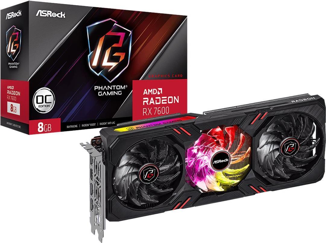 Image of ASRock Phantom Gaming Radeon RX 7600 8GB OC - Grafikkarten - Radeon RX 7600 - 8GB GDDR6 - PCIe 4,0 x8 - HDMI, 3 x DisplayPort - Box (90-GA4BZZ-00UANF)