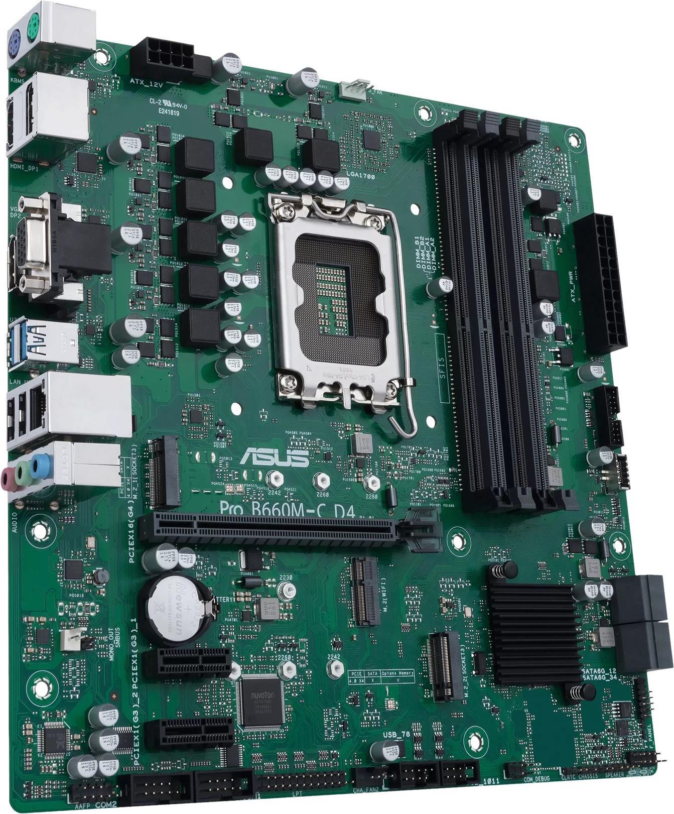 Image of ASUS PRO B660M-C D4-CSM - Motherboard - micro ATX - LGA1700-Sockel - B660 Chipsatz - USB-C Gen1, USB 3,2 Gen 1 - Gigabit LAN - Onboard-Grafik (CPU erforderlich) - HD Audio (8-Kanal) (90MB19B0-M0EAYC)