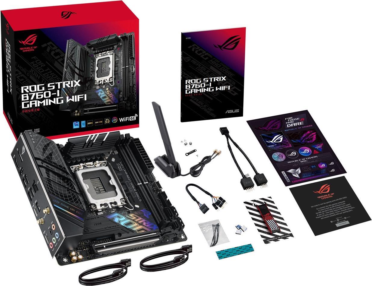 Image of ASUS ROG STRIX B760-I GAMING WIFI - Intel - LGA 1700 - Intel® Celeron® - Intel® Core i3 - Intel® Core i5 - Intel® Core i7 - Intel® Core i9,... - LGA 1700 - DDR5-SDRAM - 64 GB (90MB1D90-M0EAY0)