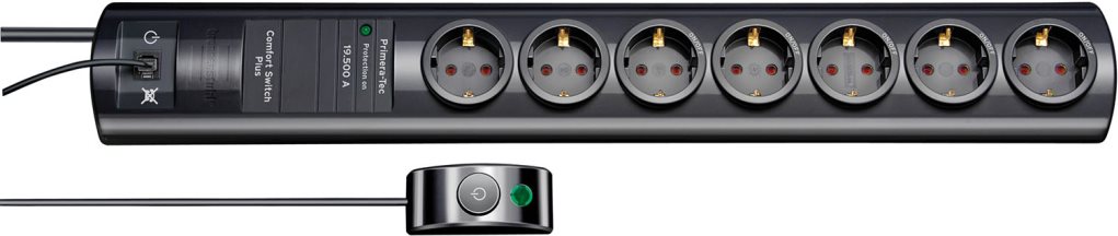 Image of brennenstuhl Primera-Tec Comfort Switch Plus - Überspannungsschutz - Wechselstrom 250 V - 3500 Watt - Ausgangsbuchsen: 7 - 2,0m - Deutschland - Schwarz (1153300467)