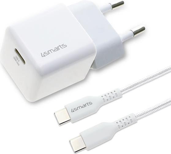 Image of 4smarts Netzladegerät VoltPlug Mini PD 30W USB-C auf USB-C Kabel 1,5m weiß Profitiere von der kombinierten Leistung dieses 4smarts Sets bestehend aus VoltPlug Mini 30W Netzladeger&auml,t und passendem USB-C auf USB-C Kabel und lade dein Smartphone oder Ta