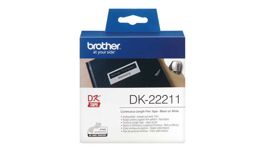 Image of Brother DK-22211 - Etiketten - weiß - Rolle (2,9 cm x 15,2 m) - für QL 1050, 1050N, 1060N, 500, 500A, 500BS, 500BW, 550, 560, 560VP, 570, 580N, 650TD, 700 (DK-22211)