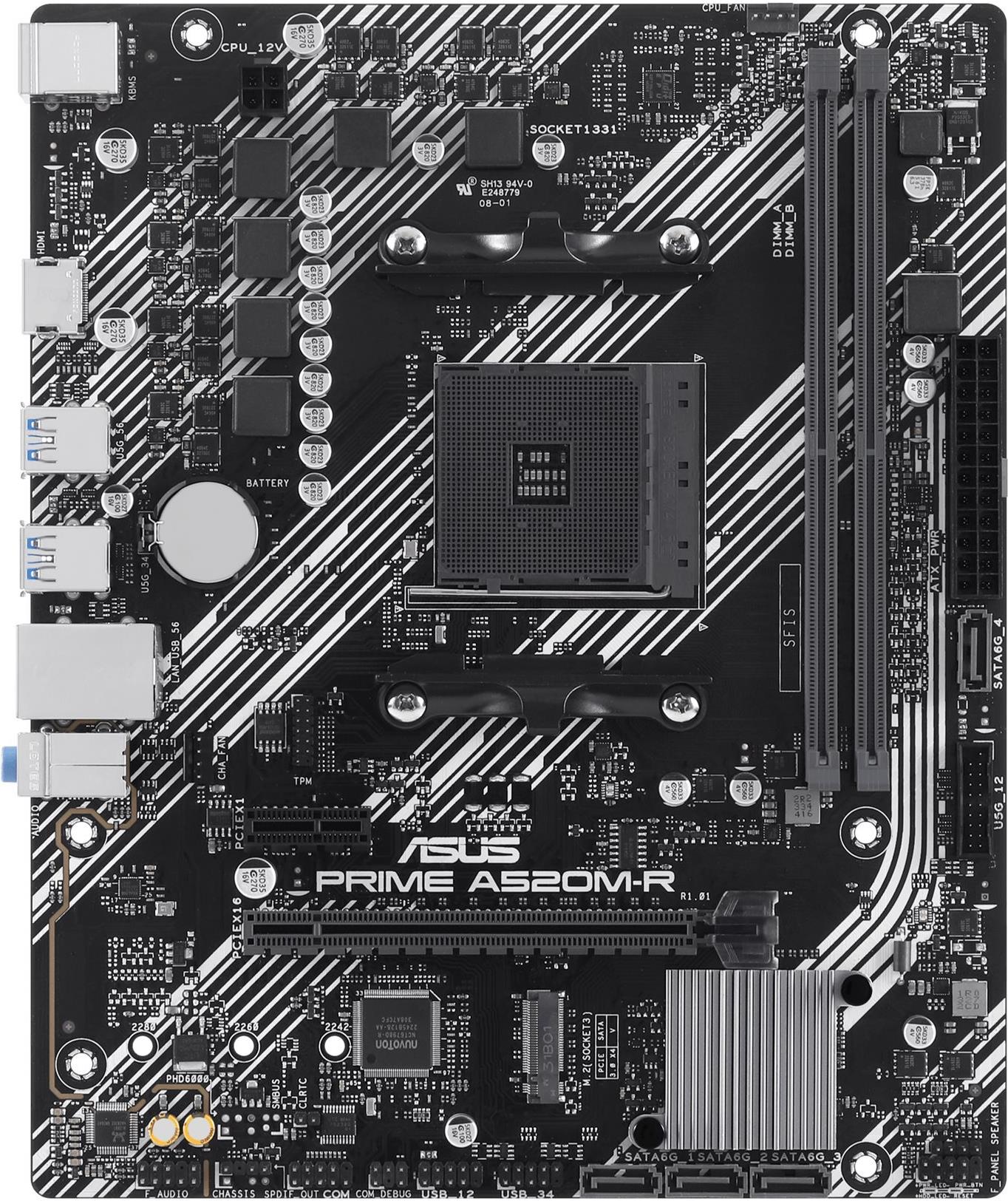 Image of ASUS PRIME A520M-R - Motherboard - micro ATX - Socket AM4 - AMD A520 Chipsatz - USB 3.2 Gen 1 - Gigabit LAN - Onboard-Grafik (CPU erforderlich) - HD Audio (8-Kanal) (90MB1H60-M0EAY0)