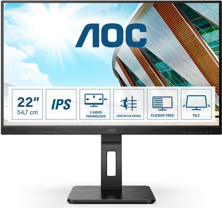 Image of AOC 22P2Q - LED-Monitor - 54.6 cm (21.5) - 1980 x 1080 Full HD (1080p) - IPS - 250 cd/m² - 1000:1 - 4 ms - HDMI, DVI, DisplayPort, VGA - Lautsprecher - Schwarz