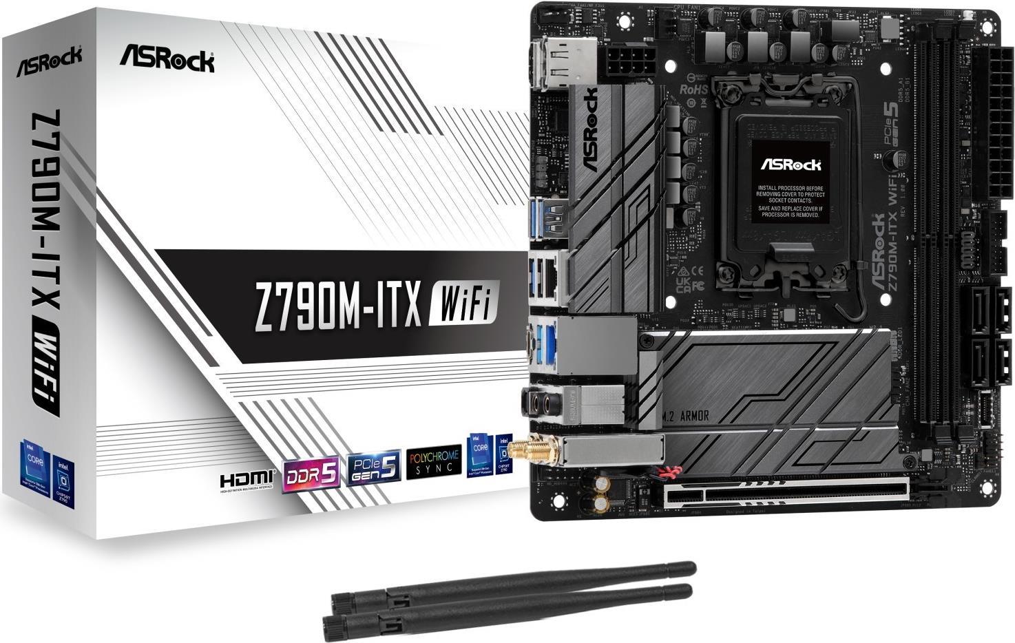 Image of ASRock Z790M-ITX WiFi - Motherboard - Mini-ITX - LGA1700-Sockel - Z790 Chipsatz - Bluetooth, Gigabit LAN, 2,5 Gigabit LAN, Wi-Fi - Onboard-Grafik (CPU erforderlich) - High Definition Audio (7,1-channel) (90-MXBKE0-A0UAYZ)