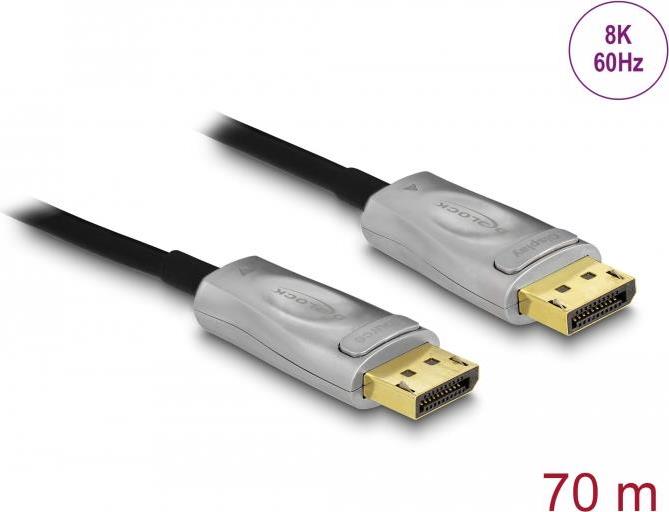 Image of Delock - DisplayPort-Kabel - DisplayPort (M) eingerastet zu DisplayPort (M) eingerastet - DisplayPort 1.4 - 70 m - halogenfrei, Active Optical Cable (AOC), unterstützt 4K 144 Hz (3840 x 2160), unterstützt 8K 60 Hz (7680 x 4320) - Schwarz