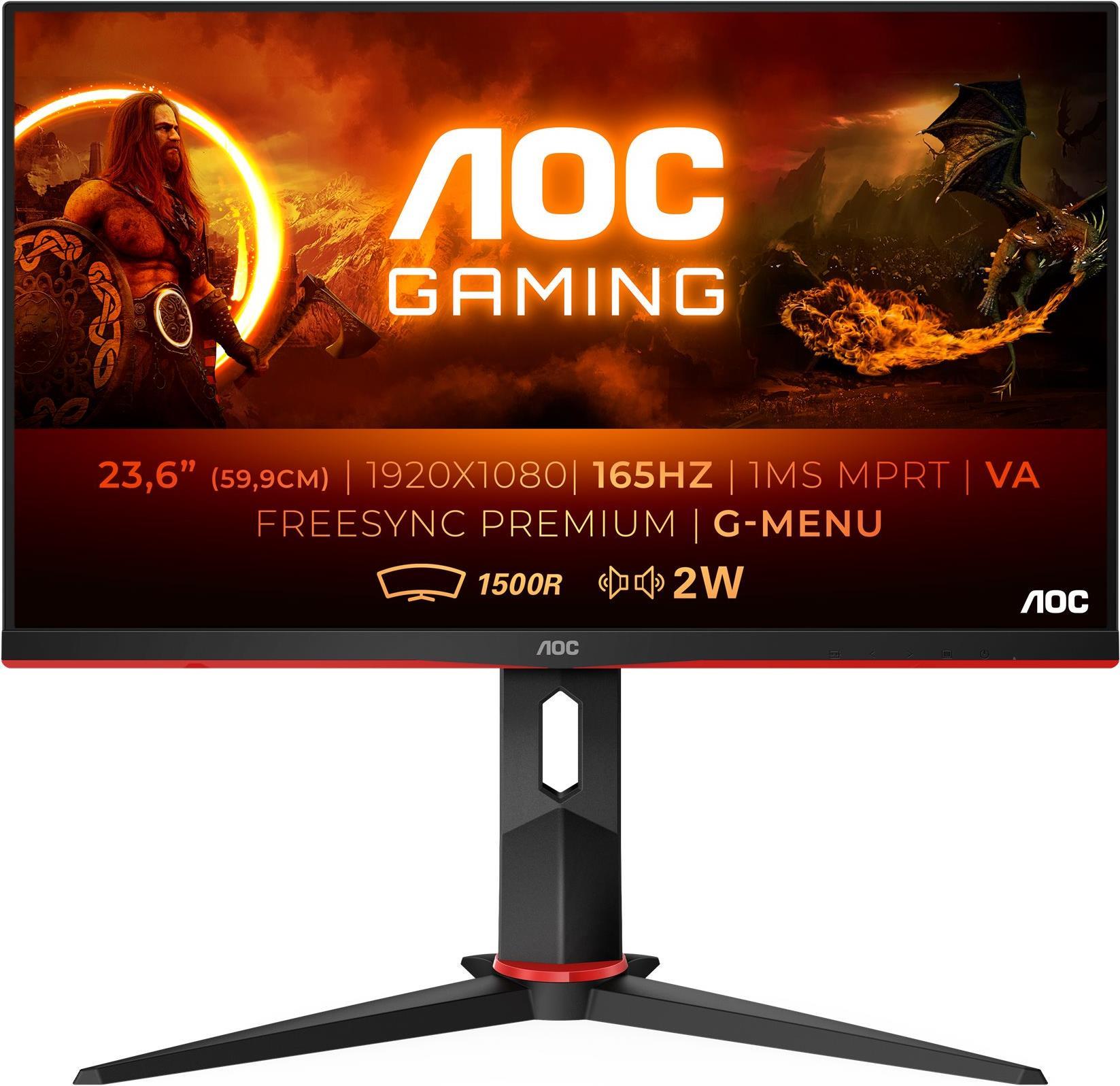 Image of AOC Gaming C24G2AE/BK - LED-Monitor - gebogen - 61 cm (24) (23.6 sichtbar) - 1920 x 1080 Full HD (1080p) - VA - 250 cd/m² - 3000:1 - 1 ms - 2xHDMI, 2xDisplayPort, VGA - Lautsprecher - Schwarz, Rot