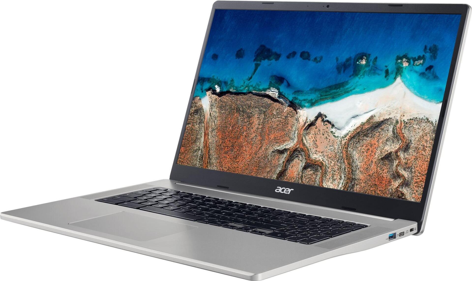 Image of Acer Chromebook 317 CB317-1H - Intel Celeron N4500 / 1.1 GHz - Chrome OS - UHD Graphics - 4 GB RAM - 128 GB eMMC - 43.9 cm (17.3) IPS 1920 x 1080 (Full HD) - 802.11a/b/g/n/ac/ax - glitzernd silberfarben - kbd: Deutsch (NX.AQ2EG.008)