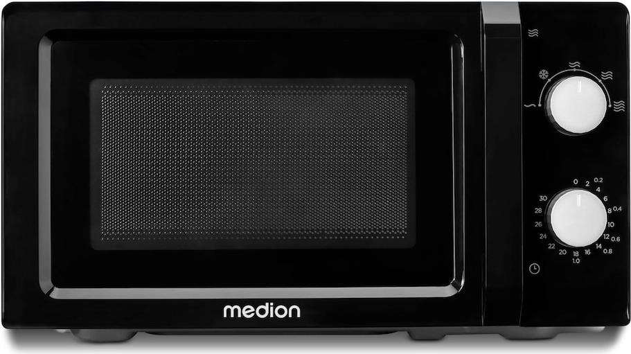 Image of Medion MD 11475 Mikrowelle schwarz/weiß 20l -  700 Watt Leistung - 20l Garraumvolumen  30 Minuten Timer - Innenbeleuchtung  Auftaufunktion  Drehteller (spülmaschinengeeignet) (50073790)