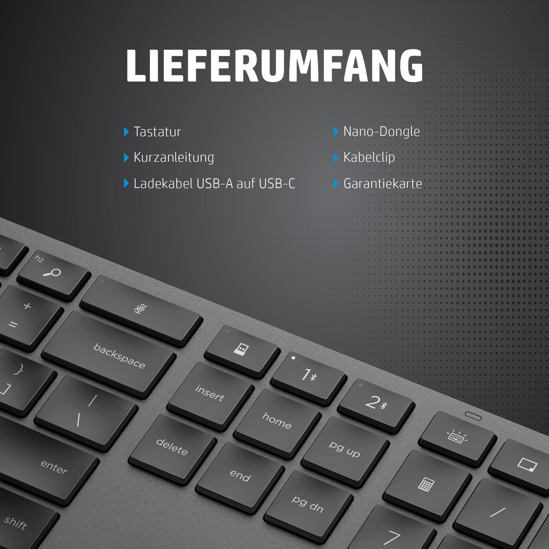 Image of HP 975 Drahtlose Dual-Mode-Tastatur - Volle Größe (100%) - Bluetooth - Schwarz (3Z726AA#ABD)